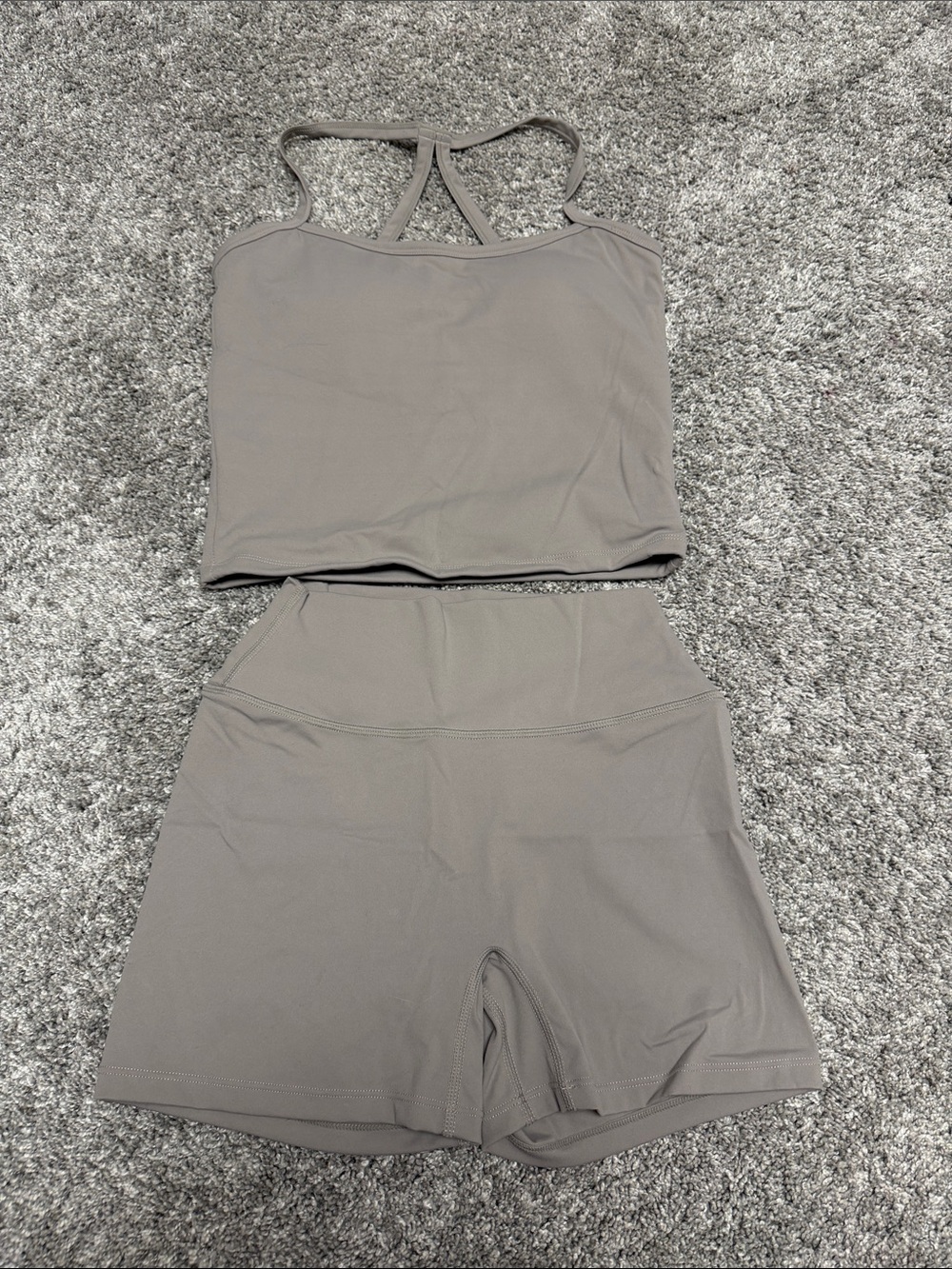 Gray Stretch Active Tank and High-Waist Bike Shorts Set